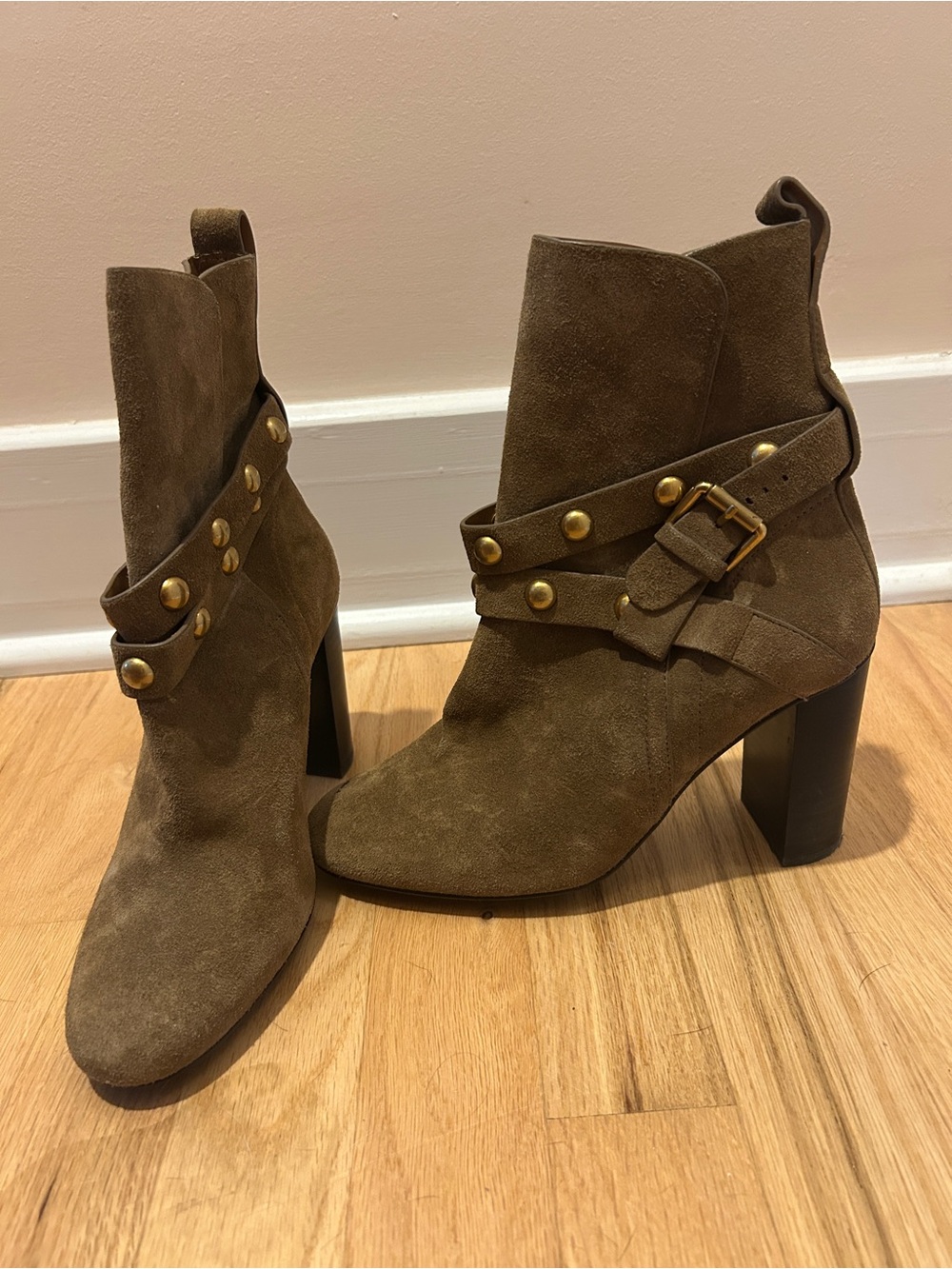 See By Chloé Olive Suede Studded Ankle Boots